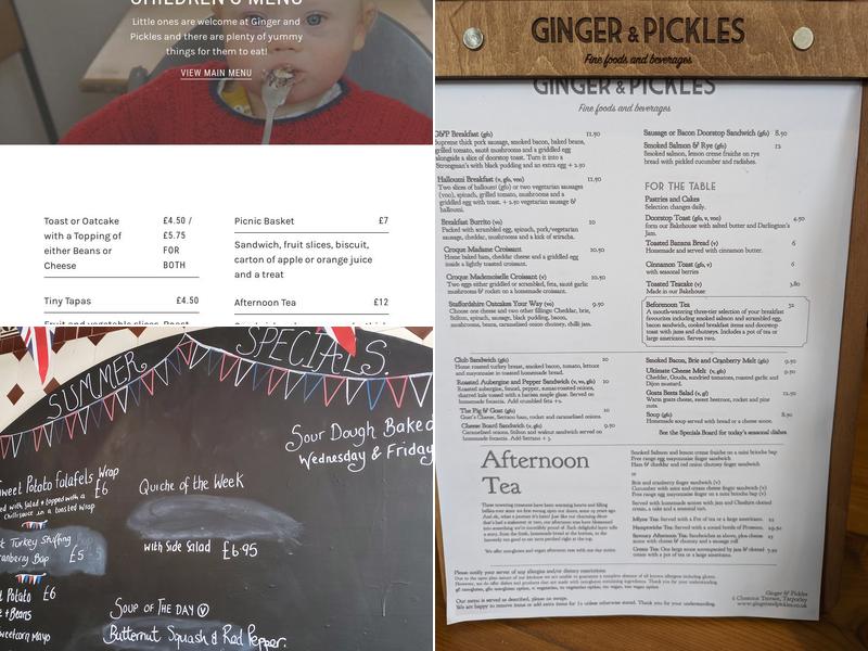 Ginger and Pickles Menu