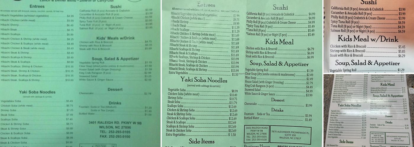 Hibachi 101 Menu