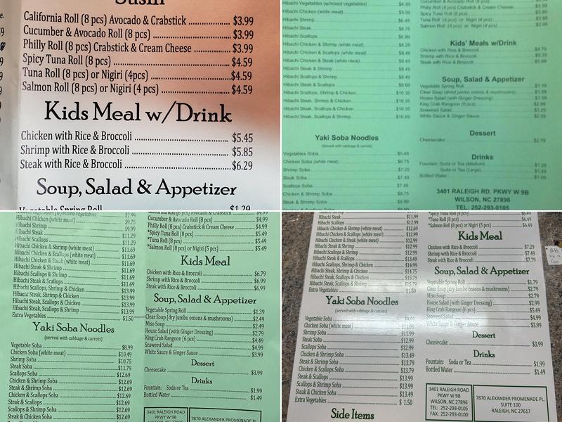 Hibachi 101 Menu