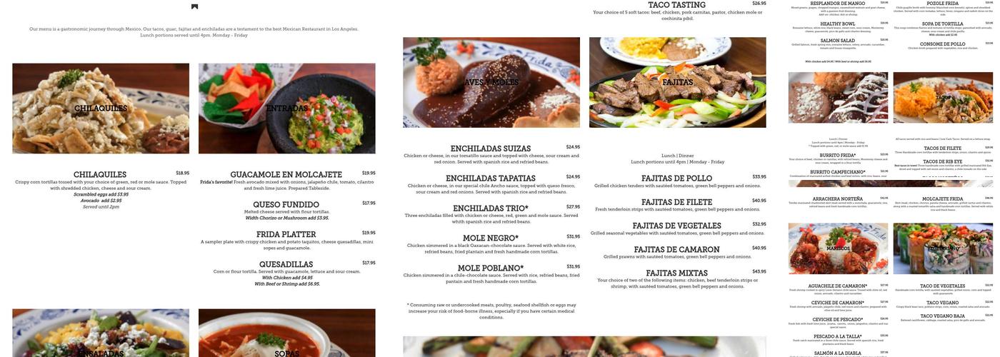 Frida Mexican Cuisine - Cerritos Menu