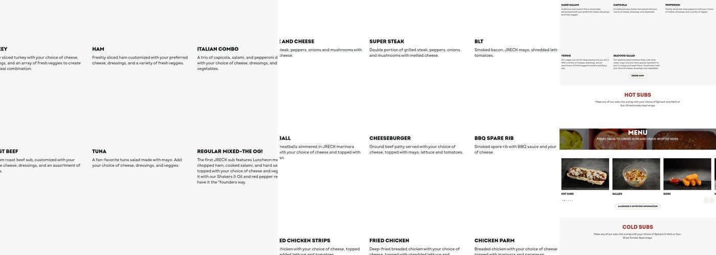 Jreck Subs Menu