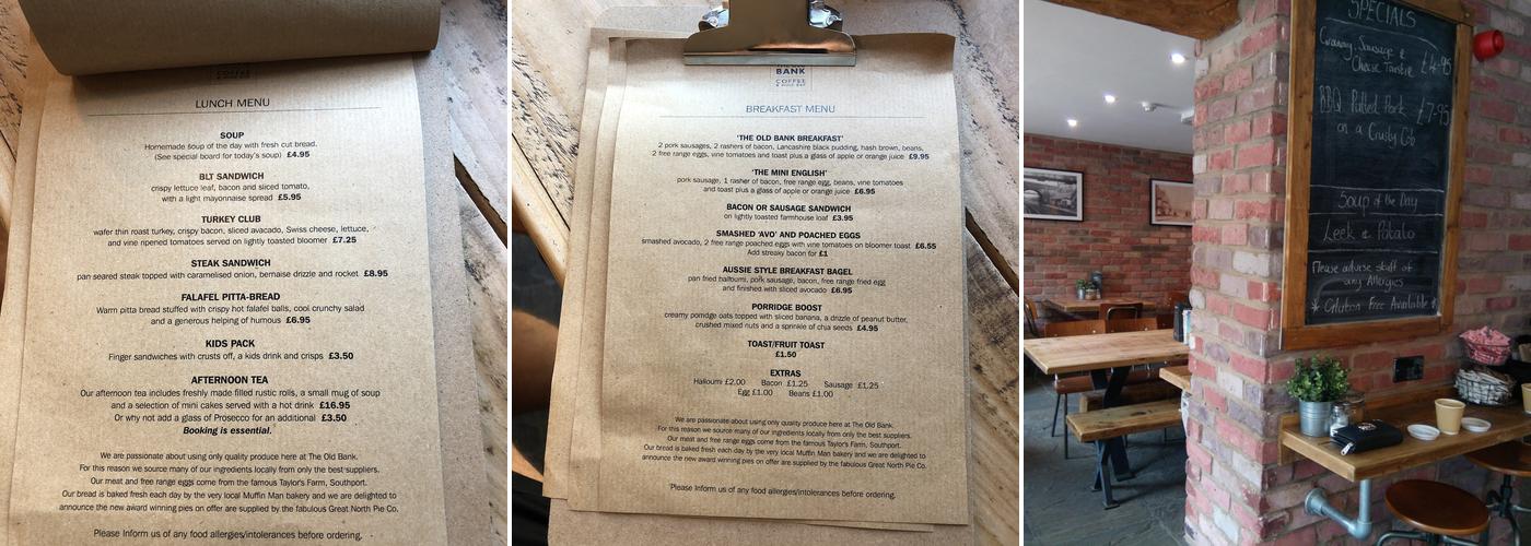 The Old Bank Coffee & Wine Bar Menu