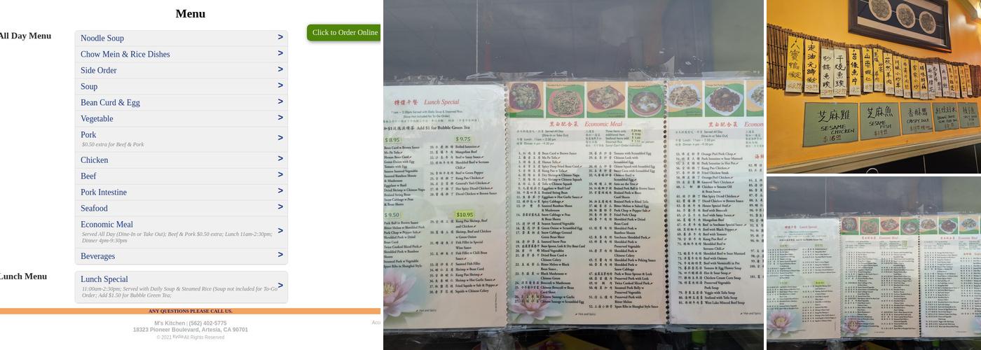 M’S Kitchen Menu