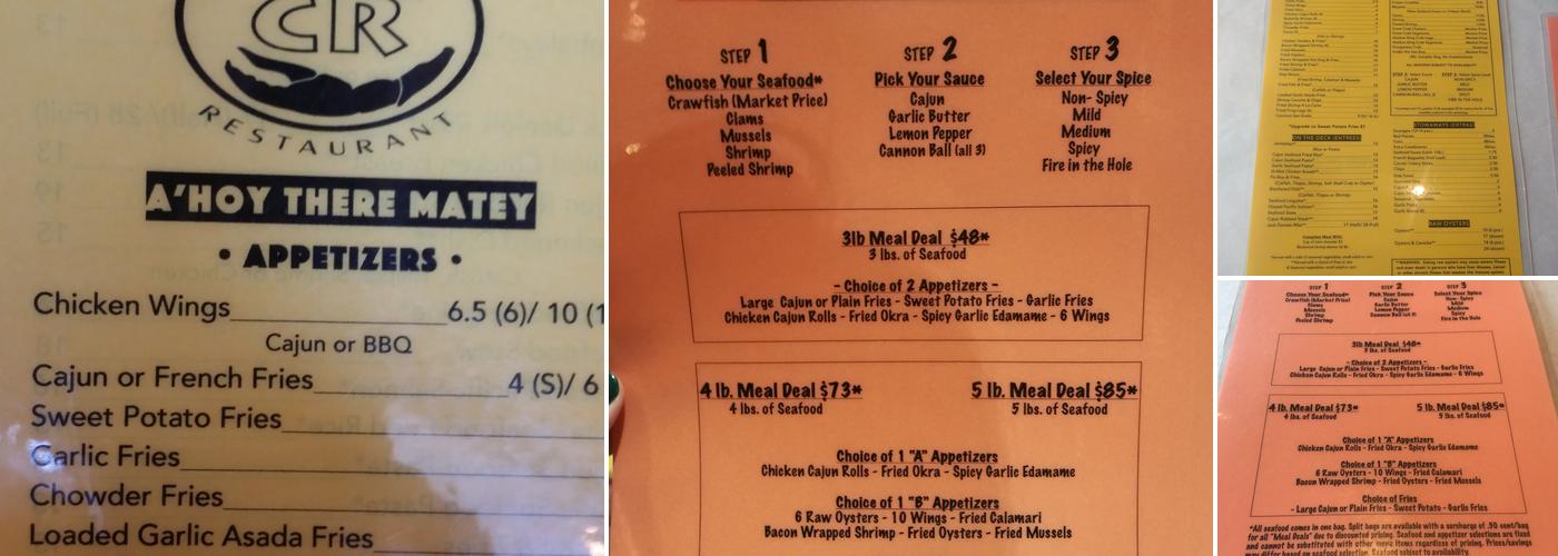 Claws Restaurant Menu
