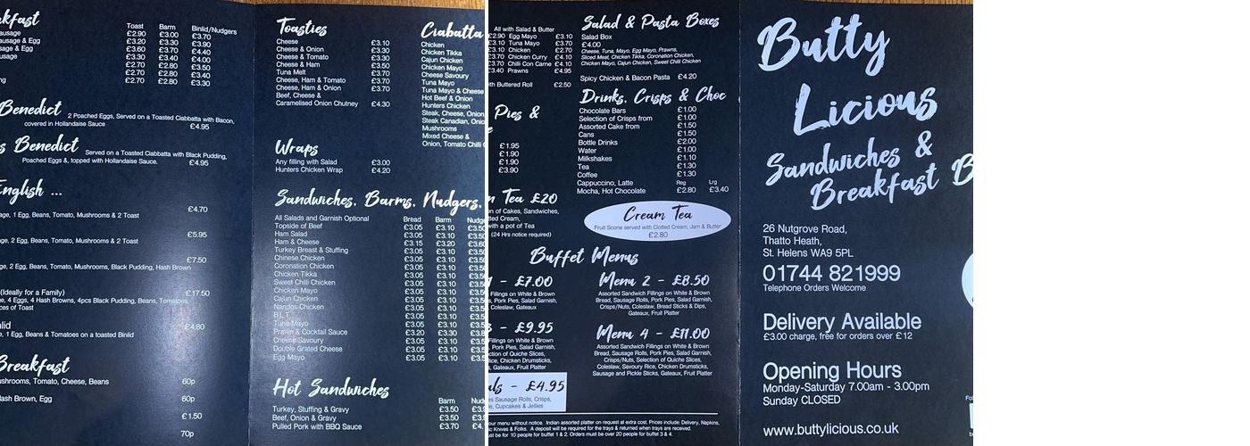 Butty-licious Menu