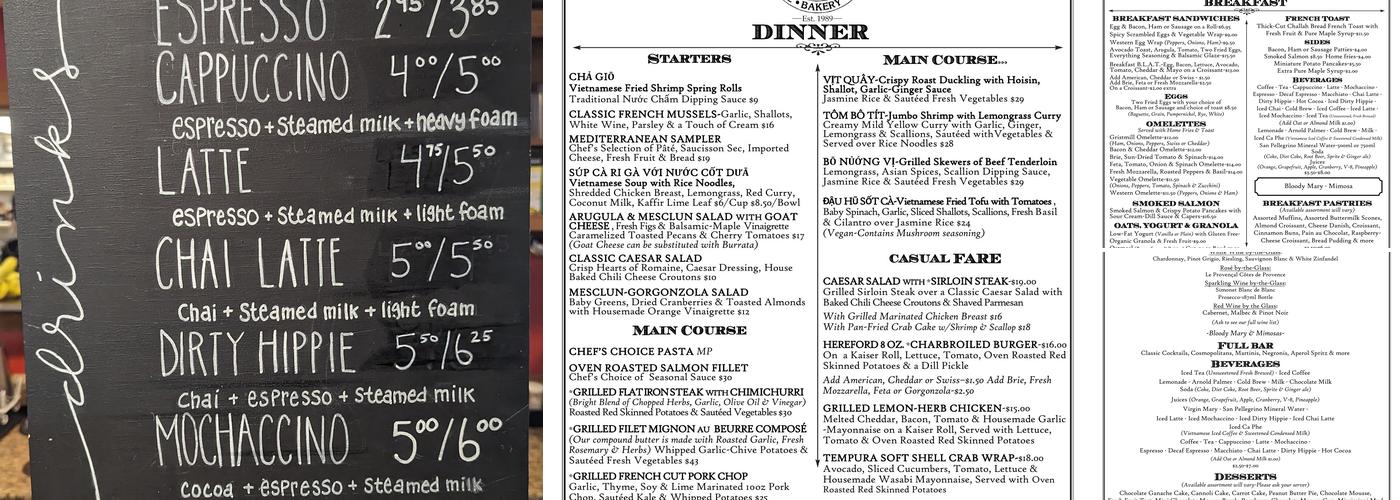 Waterwheel Café, Bakery & Bar Menu