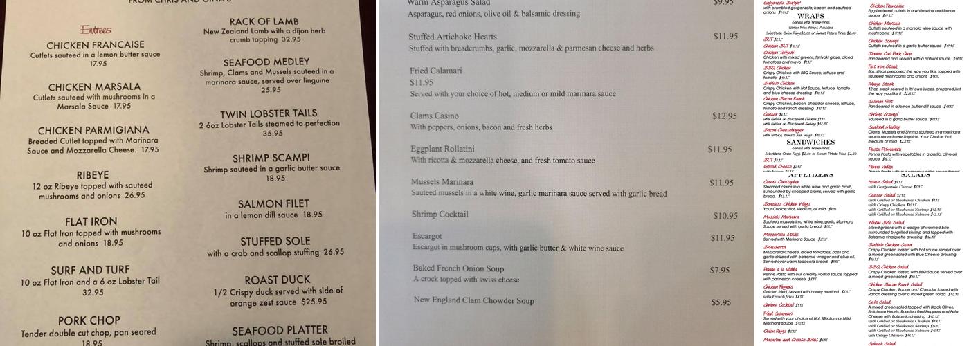 Chris and Ginas Café Menu