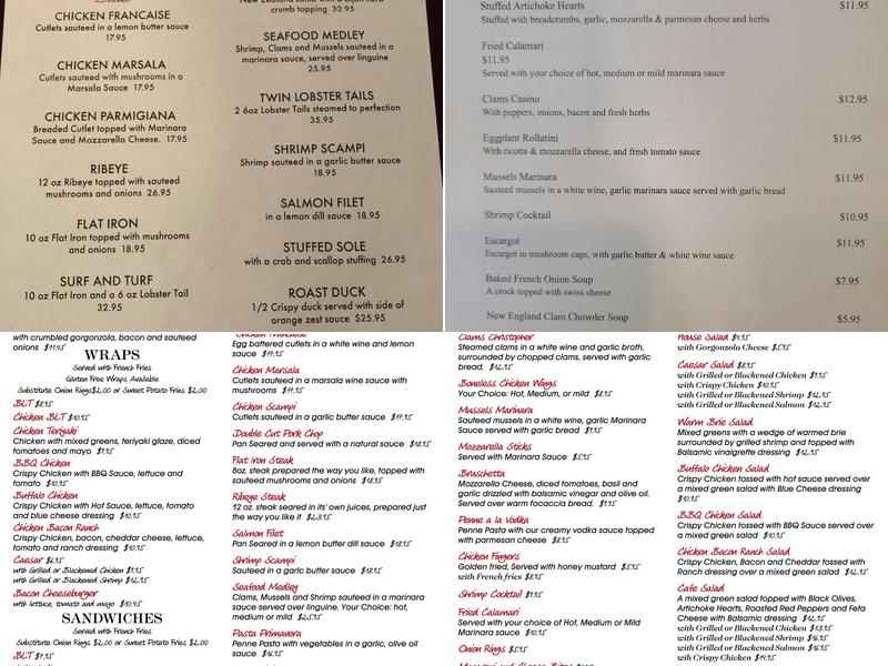 Chris and Ginas Café Menu