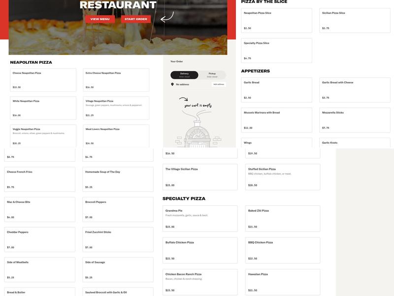 Village at Bruno's Pizza Restaurant Menu