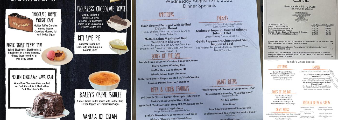 Two Rivers Grille Menu