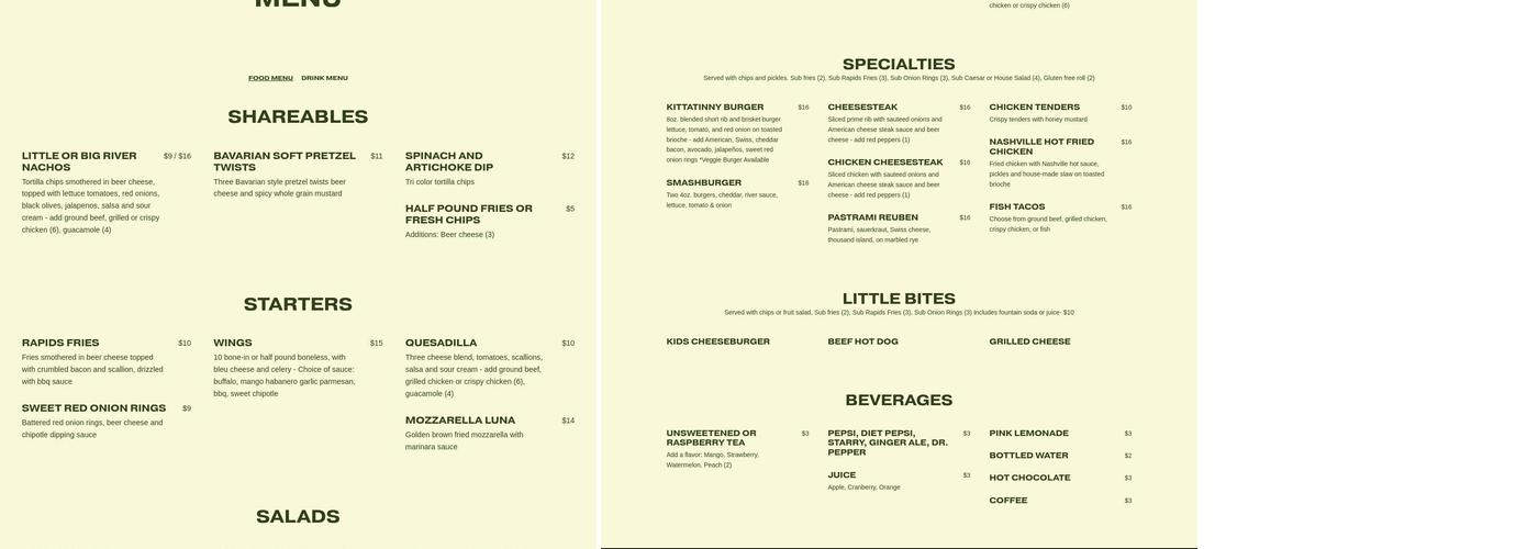 Cedar Rapids Bar & Restaurant Menu