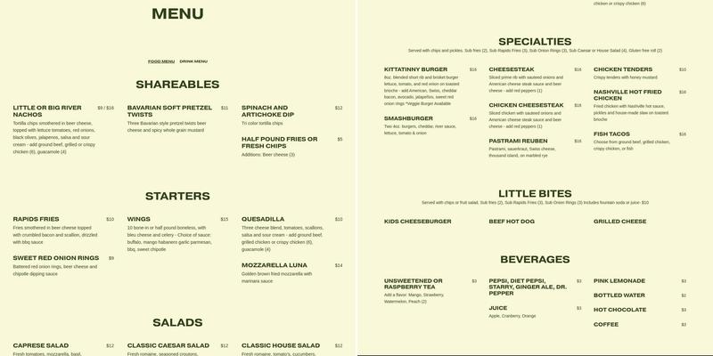 Cedar Rapids Bar & Restaurant Menu