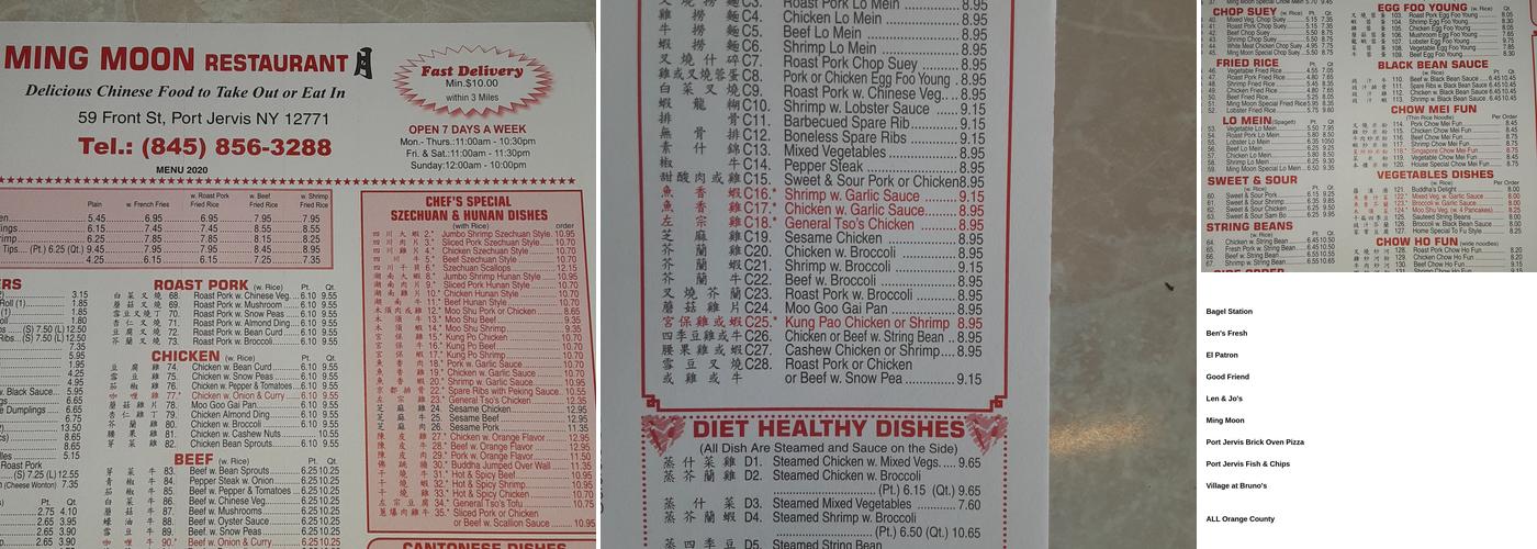 Ming Moon Menu