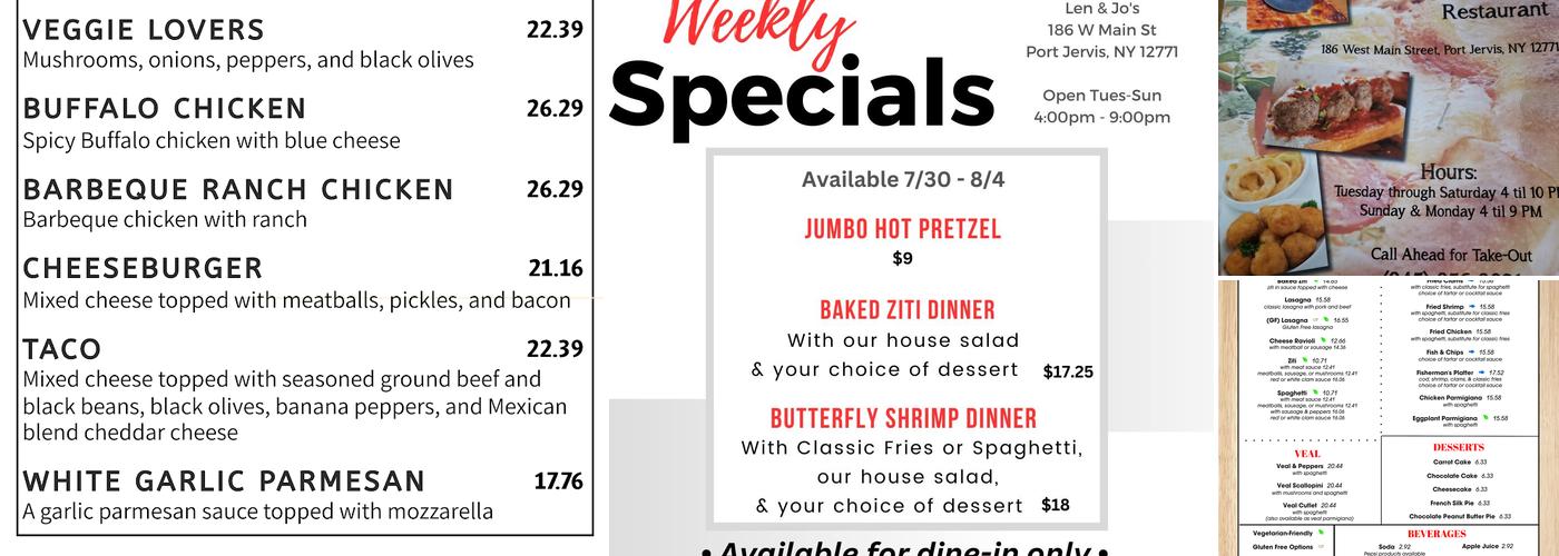 Len & Jo's Bar and Restaurant Menu