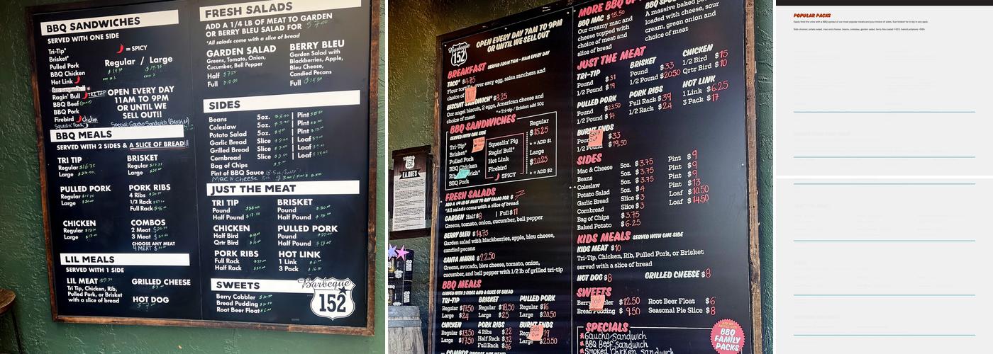 BBQ 152 Menu