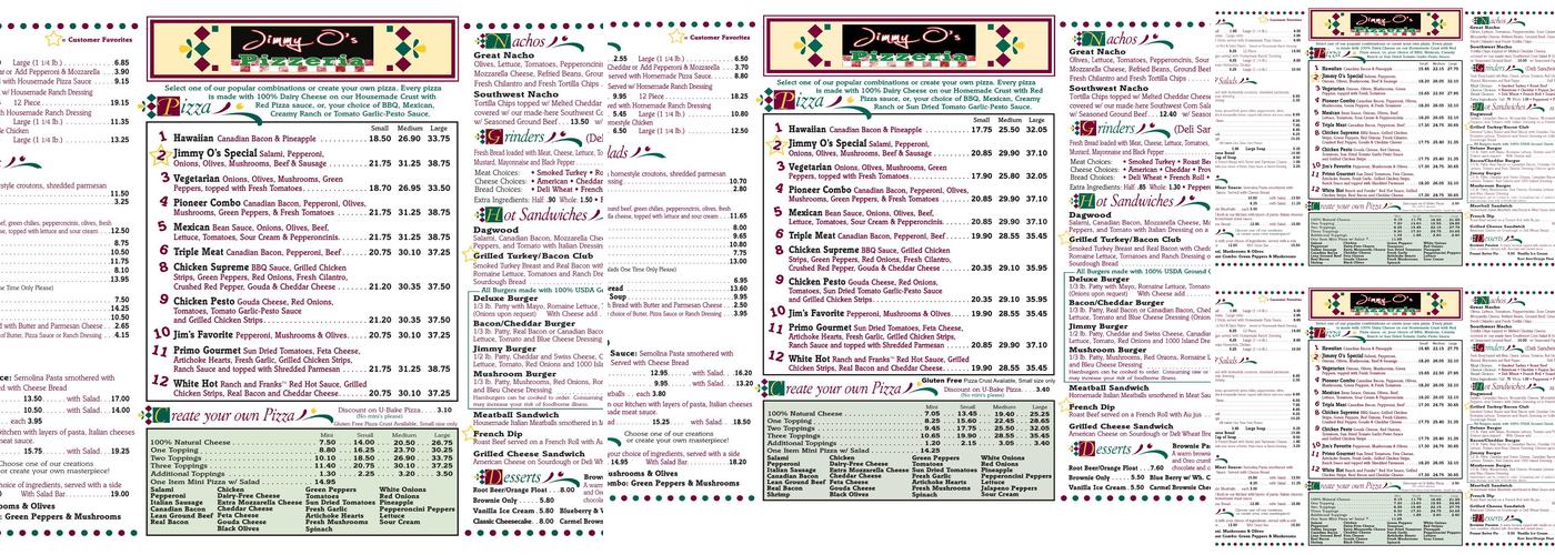 Jimmy O's Pizzeria Menu