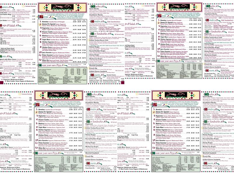Jimmy O's Pizzeria Menu