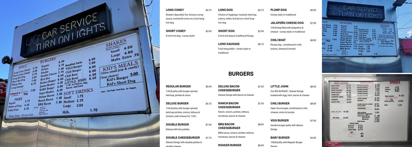 Roake's Menu