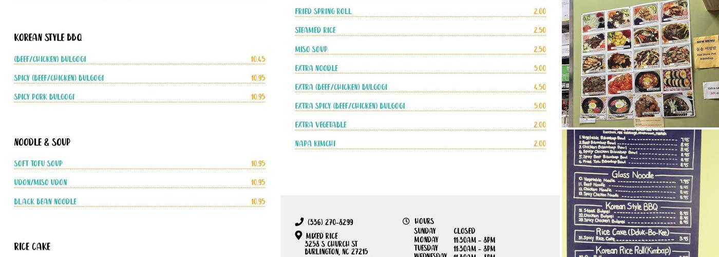 Mixed Rice Menu