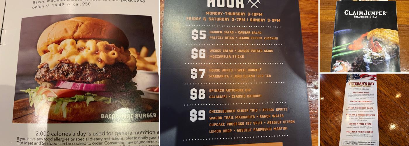 Claim Jumper Steakhouse & Bar Menu