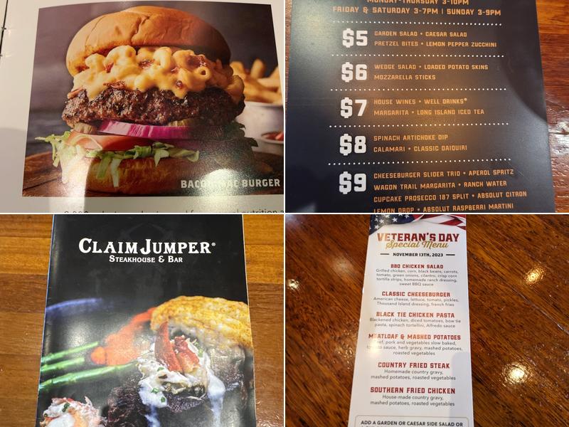 Claim Jumper Steakhouse & Bar Menu