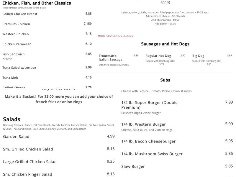 Cruiser's Cafe Menu