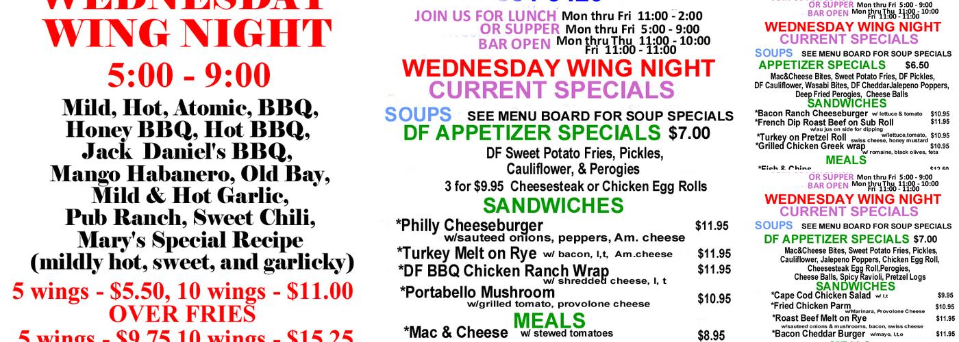 The Pub Menu