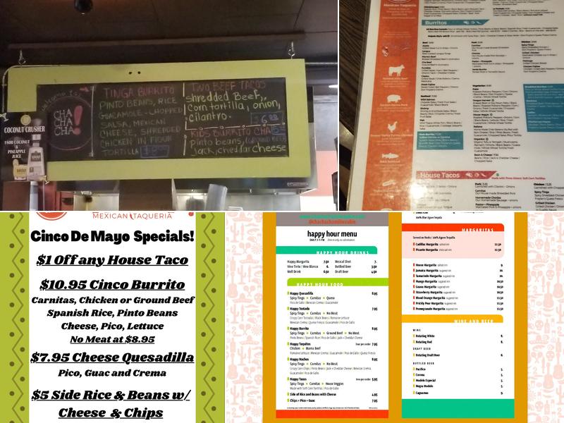 Cha Cha Cha Mexican Taqueria Menu