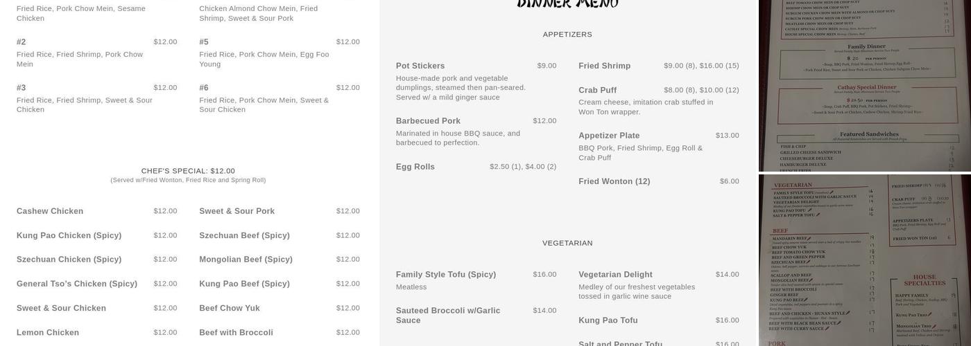 New Cathay restaurant and lounge Menu