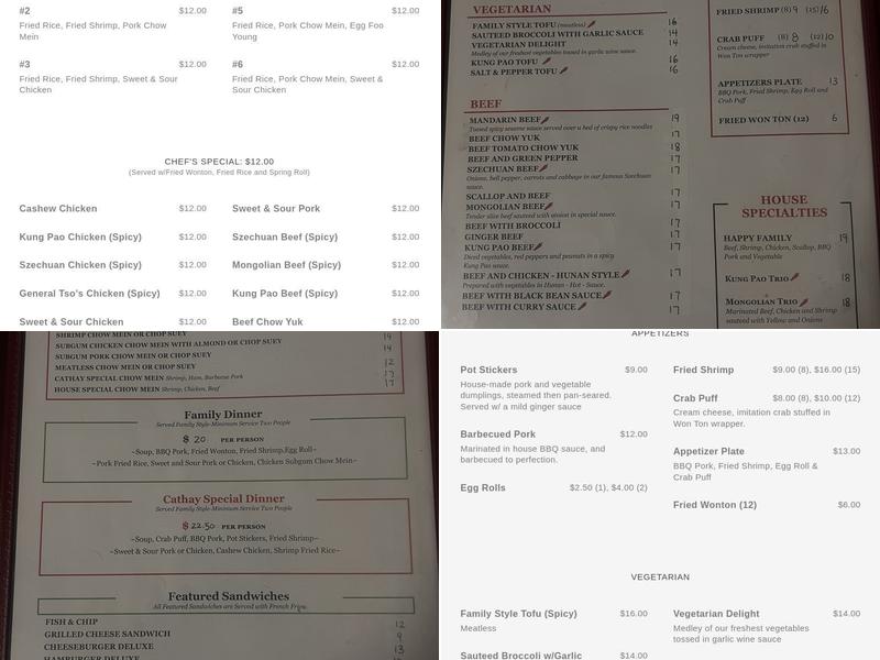 New Cathay restaurant and lounge Menu