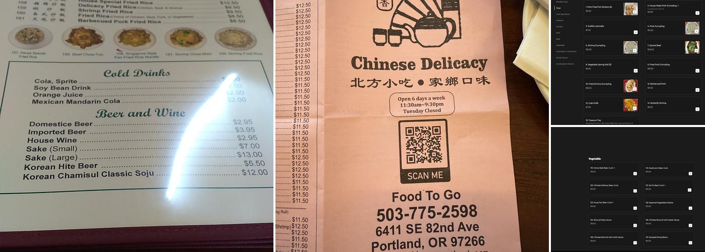 Chinese Delicacy Menu