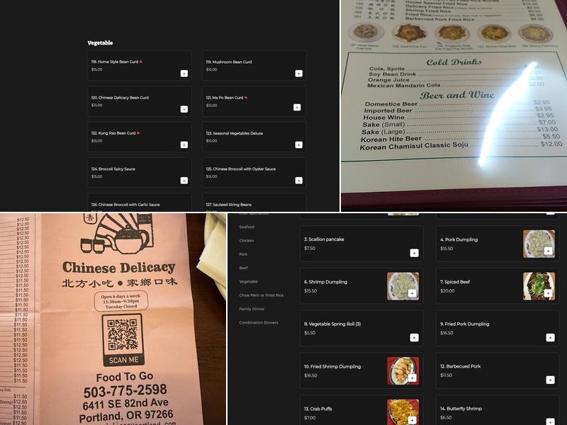 Chinese Delicacy Menu