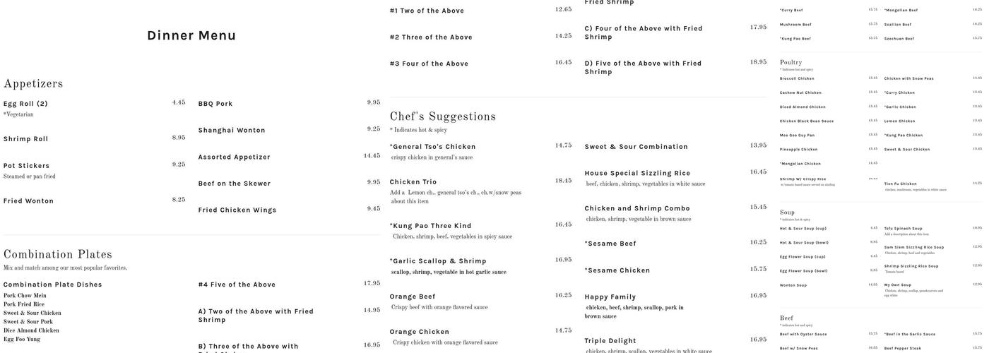 The Essence of China Menu