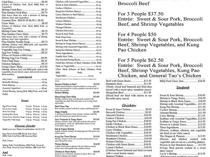 Pine Garden Restaurant Menu