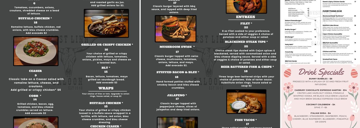 West Linn Saloon Menu