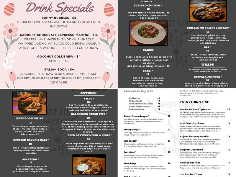 West Linn Saloon Menu