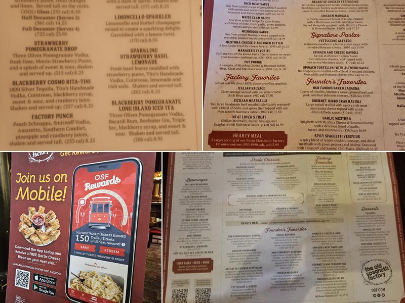 The Old Spaghetti Factory Menu