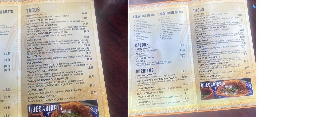 Casa Jalisco Menu