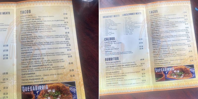 Casa Jalisco Menu