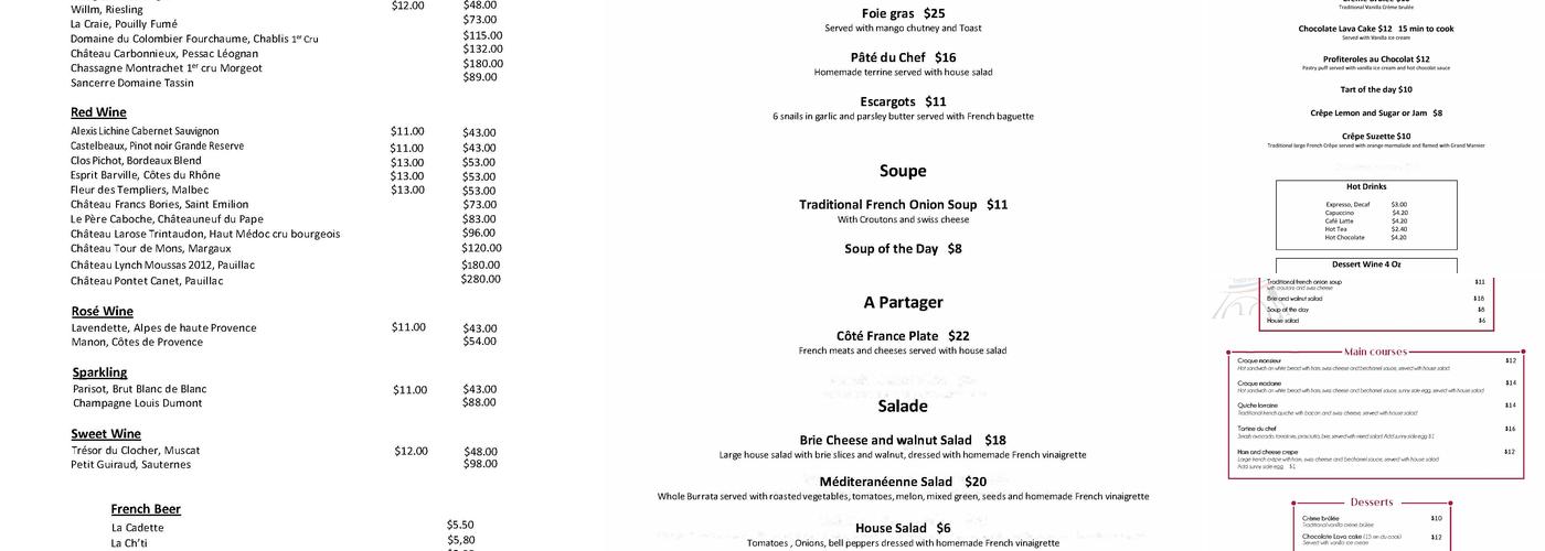 Cote France Menu