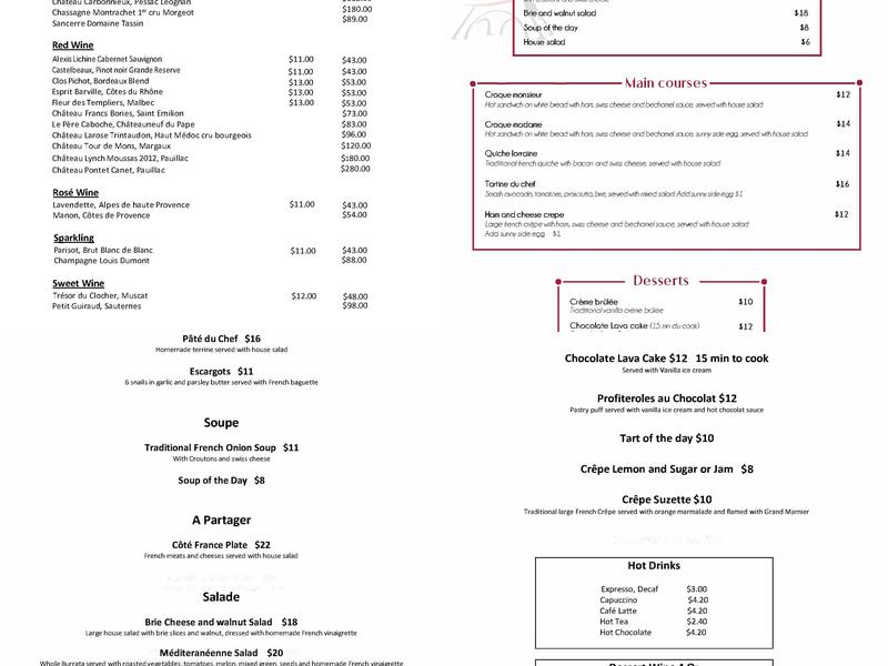 Cote France Menu