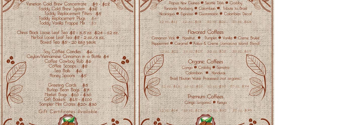 Venetian Coffee Roasters Menu