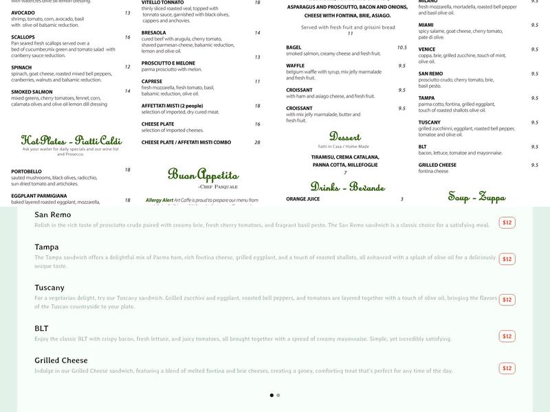 Art Caffe Menu