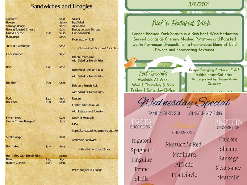 Mattucci's Willow Cafe Menu