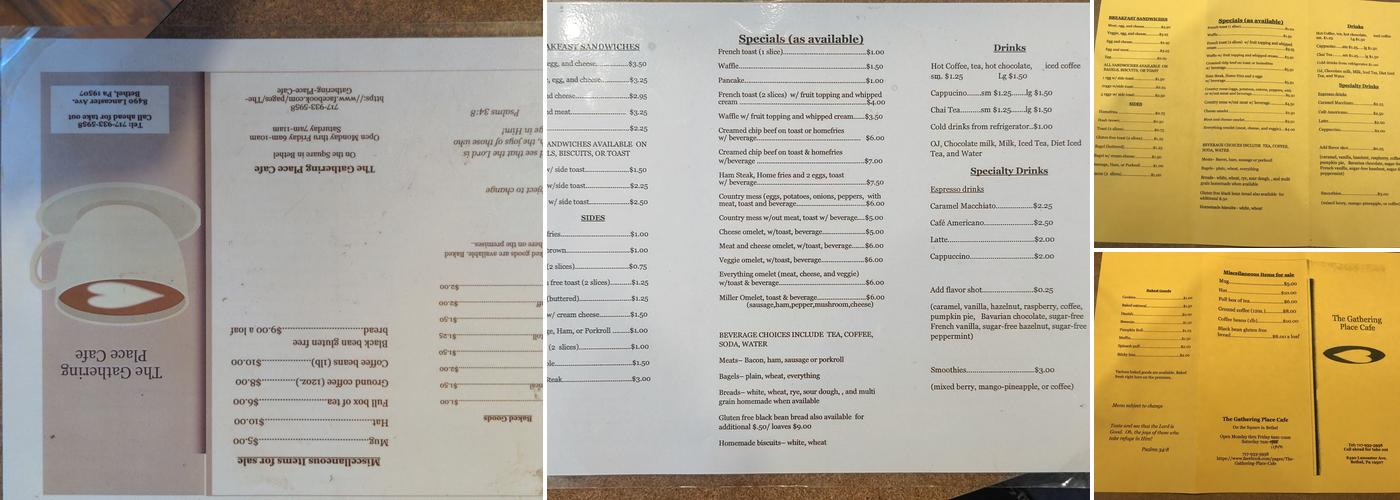 The Gathering Place Cafe Menu