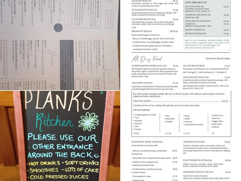 Planks Kitchen Menu