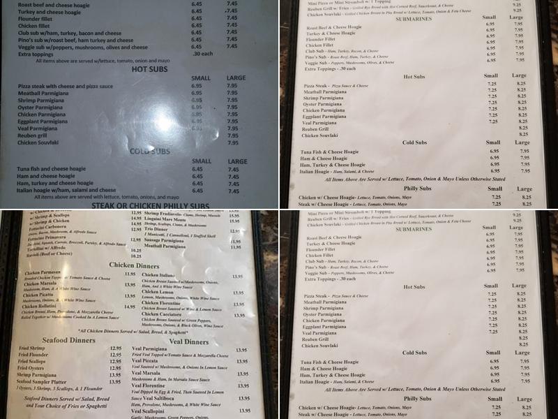Pino's Pizza Menu