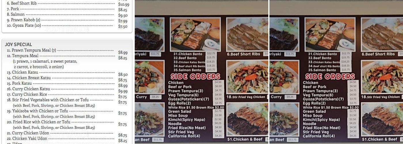 Joy Teriyaki Menu