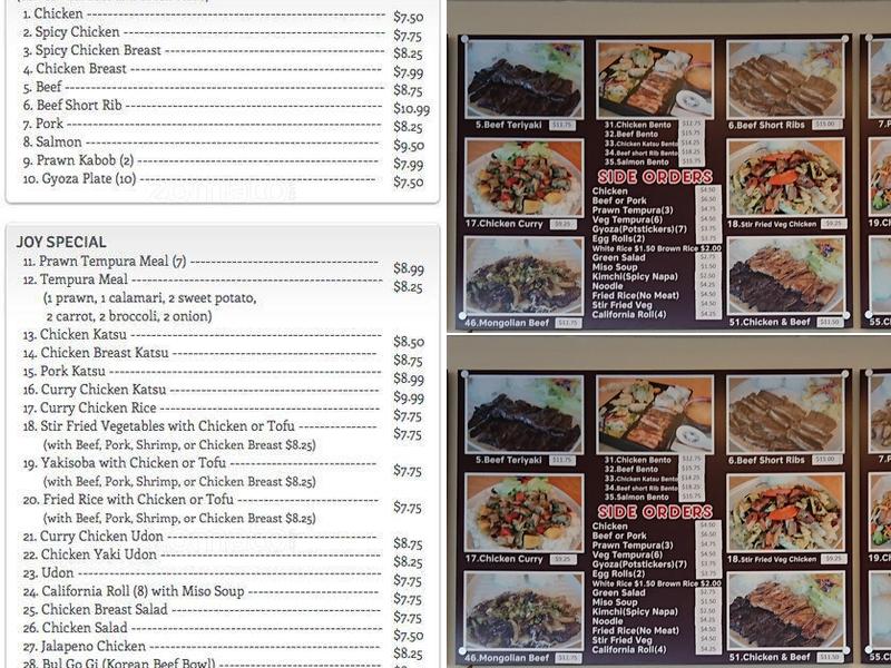 Joy Teriyaki Menu