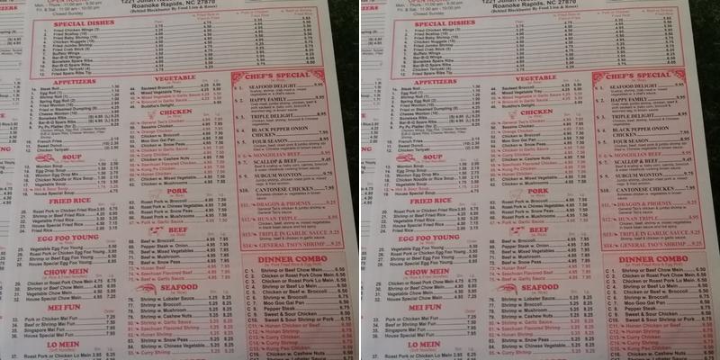 Panda China Menu